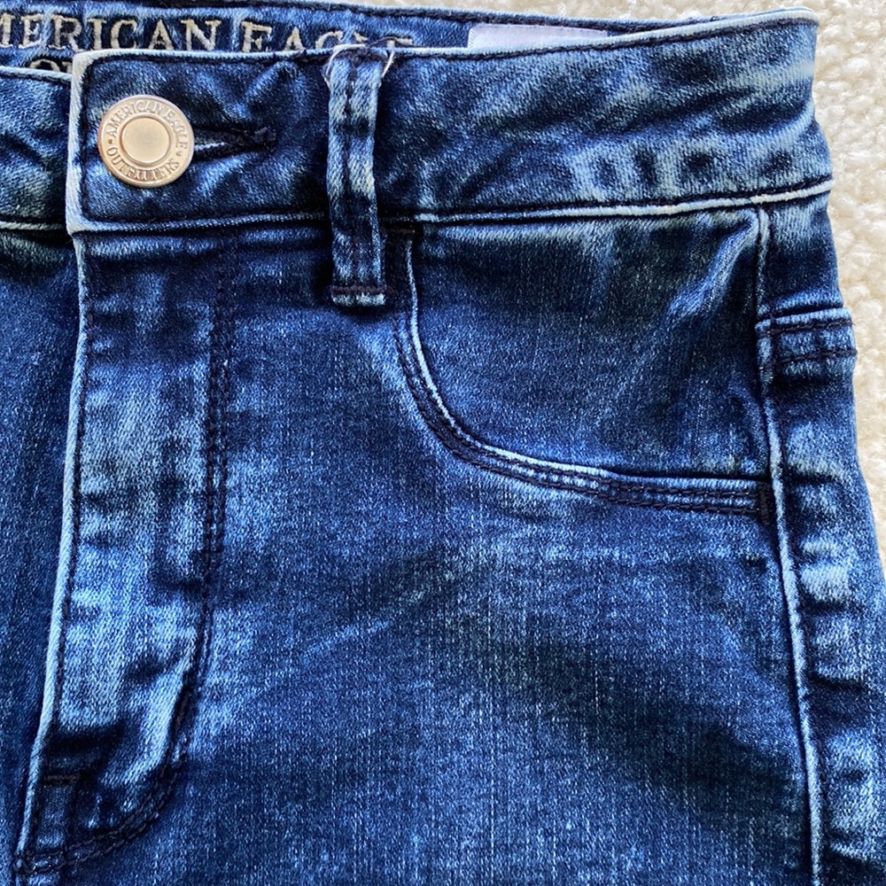 American Eagle Super Stretch Sky High - High Rise Dark Wash Denim Jeggings Jeans - Picture 6 of 12